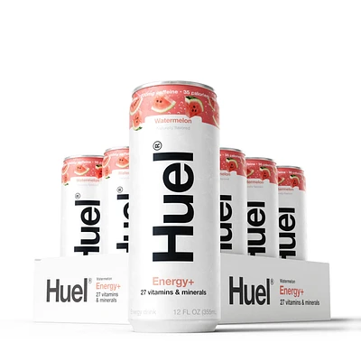 Huel Energy+ Vitamin Energy Drink - Watermelon - 12 Oz. (12 Cans)