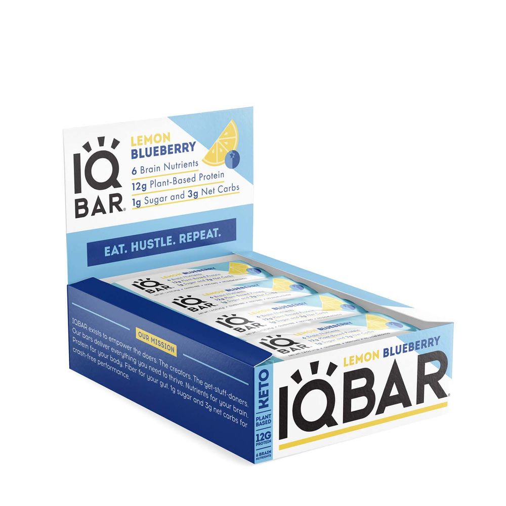 IQBAR Keto Plus Vegan Protein Bar - Lemon Blueberry - 12 Bars