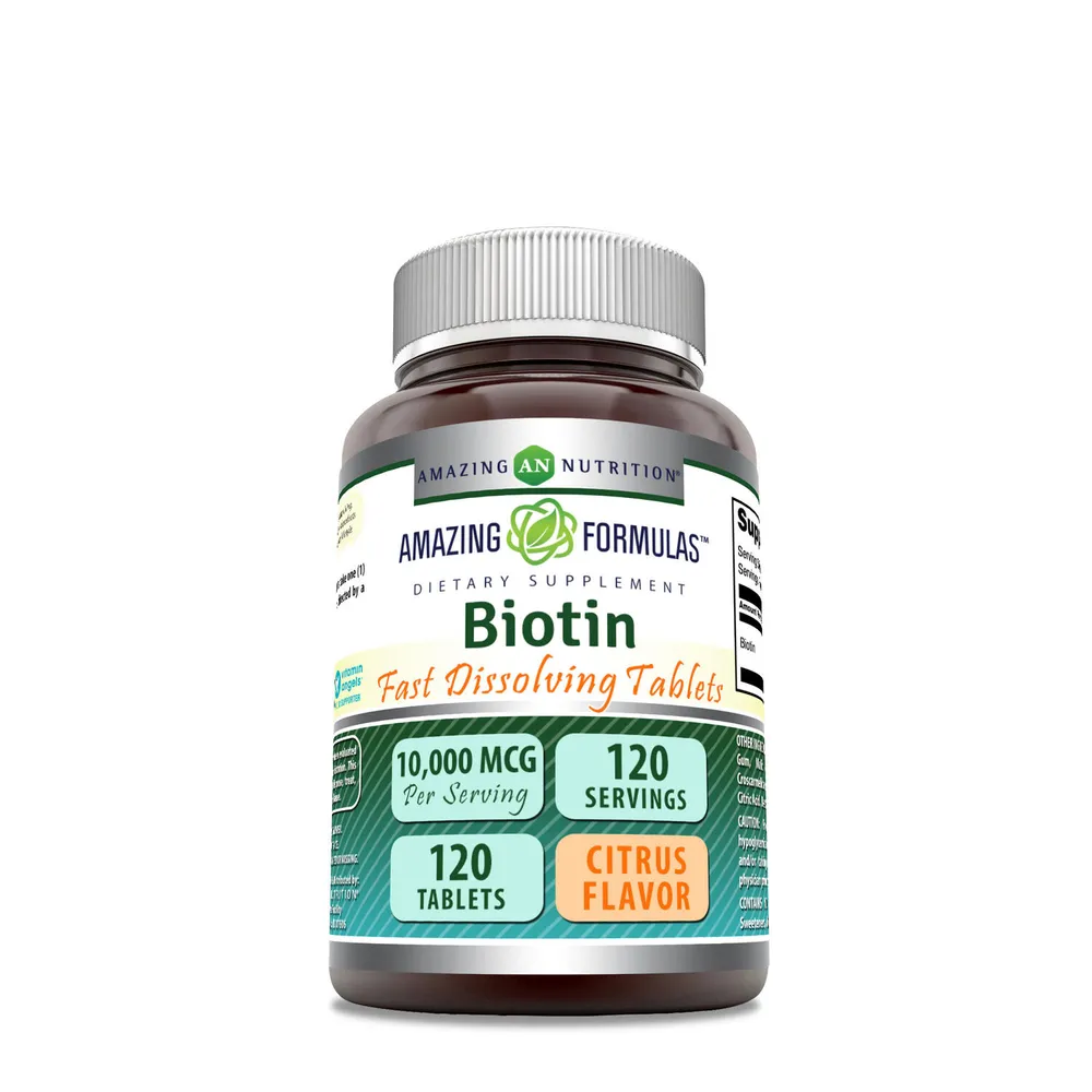 Amazing Nutrition Biotin 10000Mcg - Citrus - 120 Tablets (120 Servings)