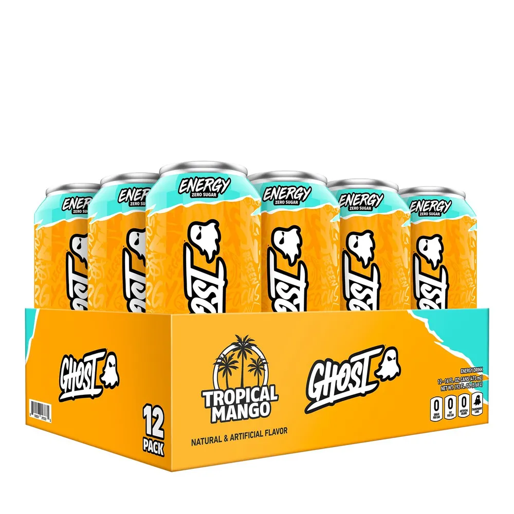 GHOST Energy Drink - Tropical Mango - 16Oz. (12 Cans) - Zero Sugar