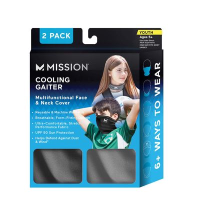 Mission Youth Cooling Gaiter 2Pk - Black & Charcoal - 2 Pack