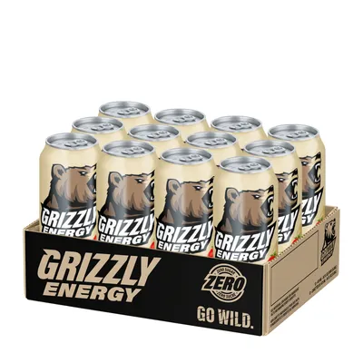 GRIZZLY Energy Strawberry Kiwi - 16Oz. (12 Cans) - Zero Sugar