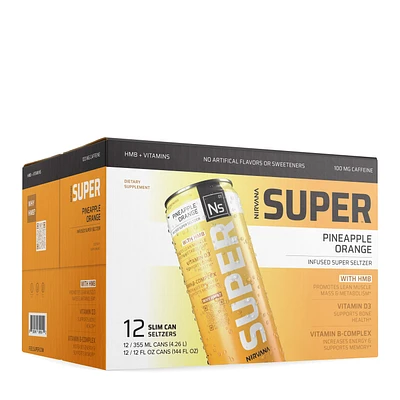 Nirvana Super Seltzer Water Vitamin B - Pineapple Orange Vitamin B - 12 Fl Oz. (12 Cans)