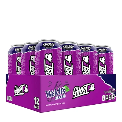 GHOST Energy Drink Vegan - Welch's Grape Vegan - 16 Fl Oz. (12 Cans) Vegan - Zero Sugar