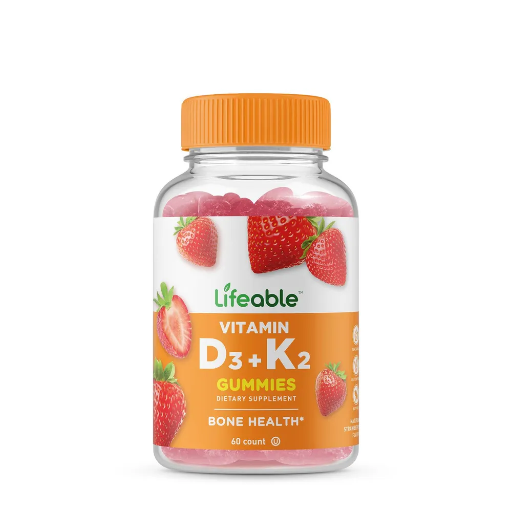 Lifeable Vitamin D3 + K2 Gummies - Strawberry - 60 Gummies (30 Servings)