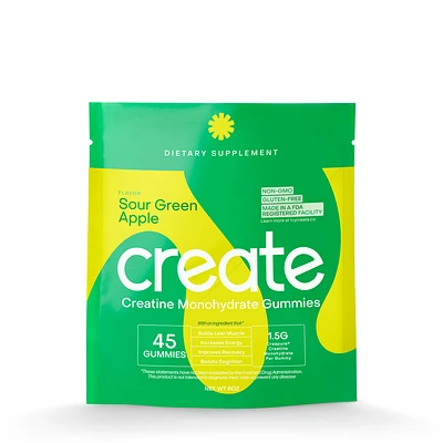 Create Wellness Creatine Monohydrate Gummies - Sour Green Apple - 45 Gummies (15 Servings)