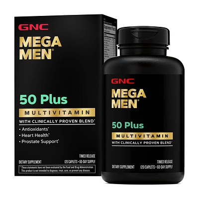 GNC Mega Men 50 Plus Multivitamin Healthy - 120 Caplets (60 Servings)