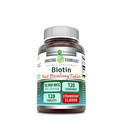 Amazing Nutrition Biotin 10000Mcg - Strawberry - 120 Tablets (120 Servings)