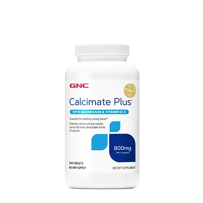 GNC Calcimate Plus Magnesium & Vitamin D-3 800Mg Healthy - 240 Caplets (60 Servings)
