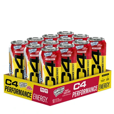 Cellucor C4 Performance Energy Drink - Hawaiian Punch Fruit Juicy Red 16.oz (12 Cans) Zero Sugar