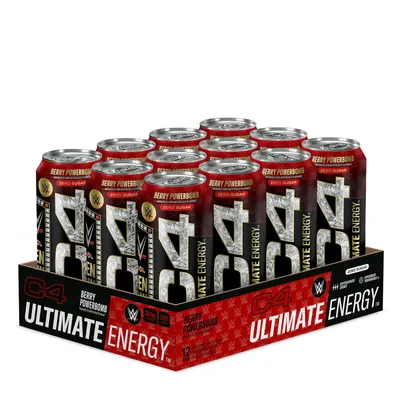 Cellucor C4 Ultimate Energy Drink - Berry Powerbomb - 16Oz. (12 Cans) - Zero Sugar