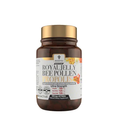 Bee and You Triple Bee Complex: Royal Jelly Bee Pollen Propolis 500Mg - 60 Tablets (30 Servings)