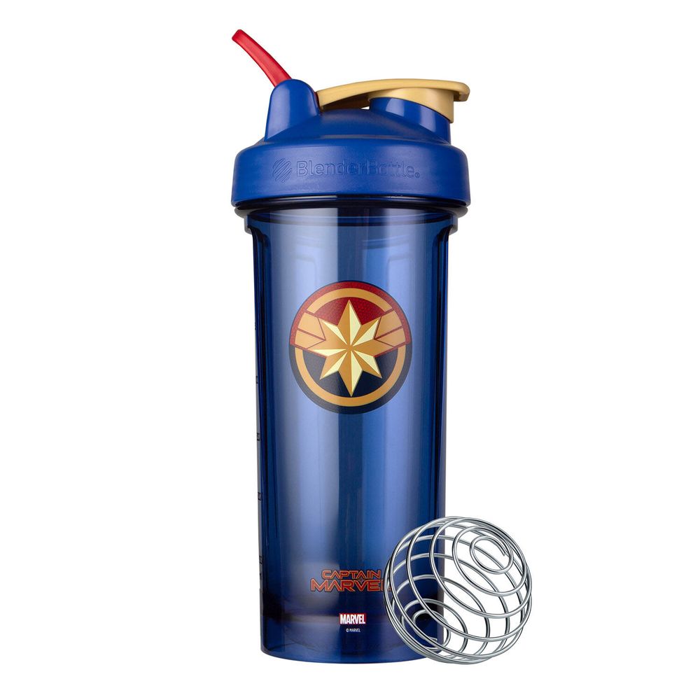 BlenderBottle Pro 28 Marvel Pro Series Protein Shaker Bottle - Captain Marvel - 28Oz