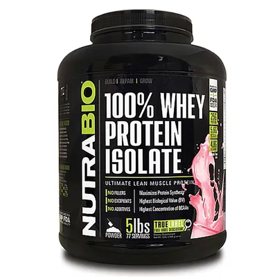 NutraBio 100% Whey Protein Isolate - Wild Strawberry - 5 Lb.