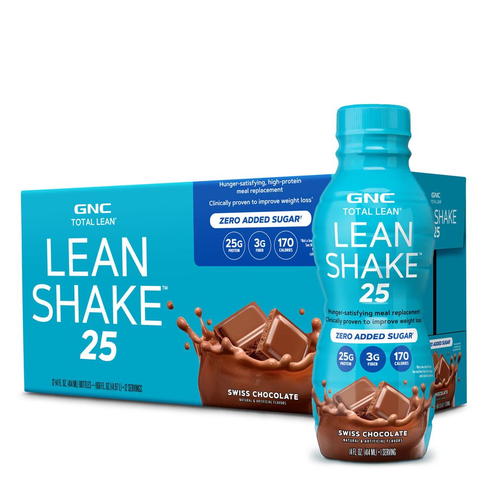 GNC Total Lean Lean Shake 25 Healthy - Swiss Chocolate Healthy - 14Oz. (12 Bottles)
