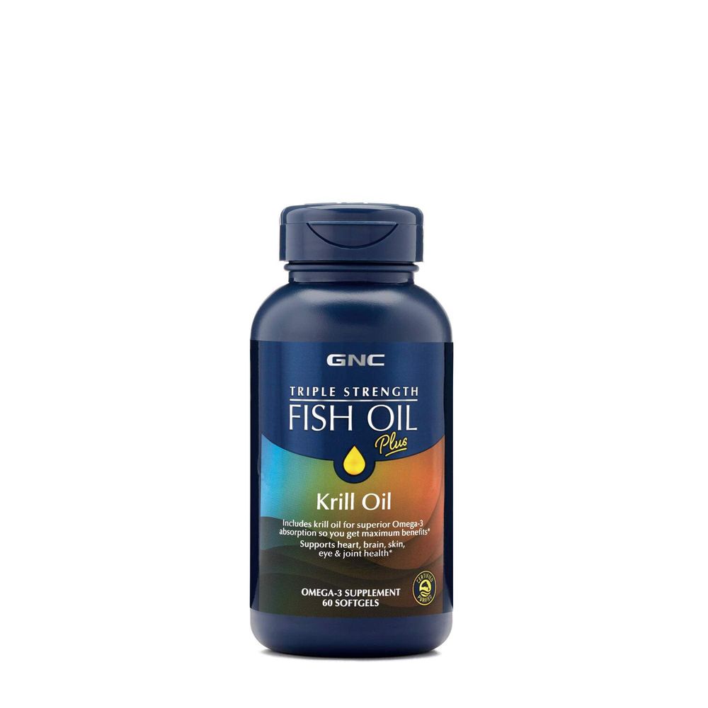 GNC Triple Strength Fish Oil Plus Krill Oil - 60 Softgels (30 Servings)