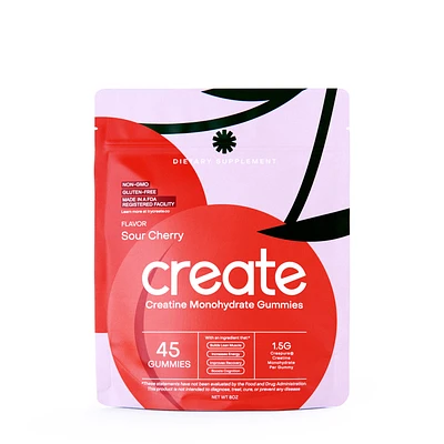 Create Wellness Creatine Monohydrate Gummies - Sour Cherry - 45 Gummies (15 Servings)