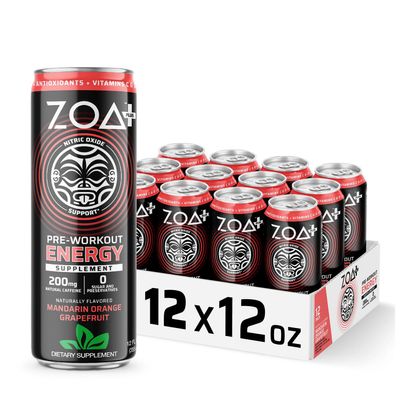 ZOA + Pre-Workout Energy Supplement - Mandarin Orange Grapefruit - 12 Cans