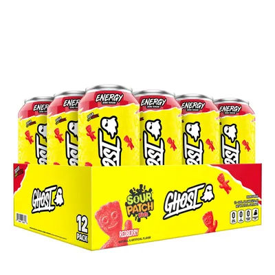 GHOST Energy Drink - Sour Patch Kids Redberry - 16Oz. (12 Cans) - Zero Sugar