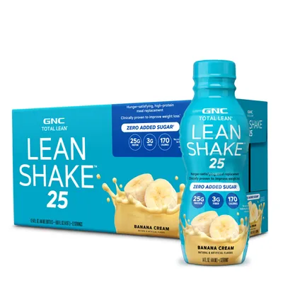 GNC Total Lean Lean Shake 25 Healthy - Banana Cream Healthy - 14Oz. (12 Bottles)