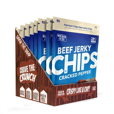 Wicked Cutz Jerky Chips - Cracked Pepper (8 Bags) - Zero Sugar