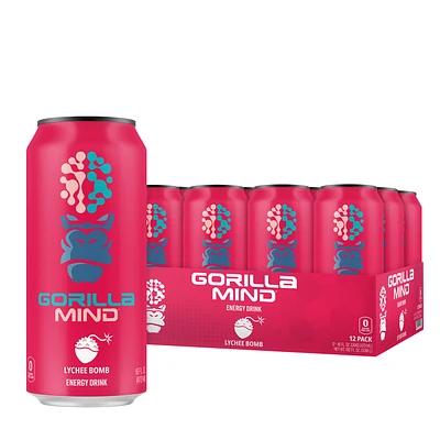 Gorilla Mind Energy Drink - Lychee Bomb - 16Oz. (12 Cans)