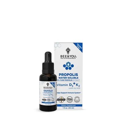 Bee and You Propolis Water Soluble: 15% Pure Propolis Extract with Vitamin D3 & K2 - 1 Oz. (30 Servings)