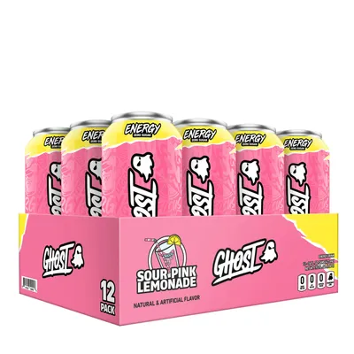 GHOST Energy Drink Vegan - Sour Pink Lemonade Vegan - 16Oz. (12 Cans) Vegan - Zero Sugar