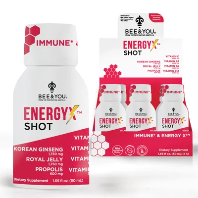 Bee and You Natural Energy Shot with Ginseng (Caffeine Free) - 1.69 Oz. (12 Bottles)