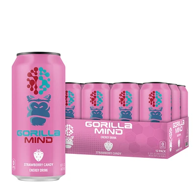 Gorilla Mind Energy Drink - Strawberry Candy - 16Oz. (12 Cans)