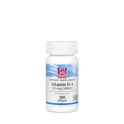 Rite Aid Vitamin D-3 125 Mcg (5000 Iu) - 200 Softgels (200 Servings)