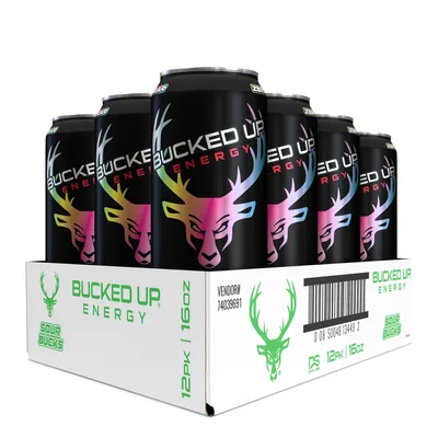 Bucked Up Energy Drink - Sour Bucks - 16Oz. (12 Cans) - Zero Sugar