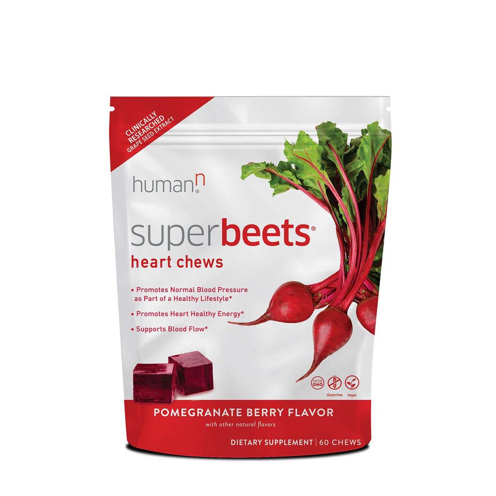 HumanN Superbeets Heart Chews Healthy - Pomegranate Berry Healthy - 60 Chews (30 Servings) Healthy - 60 Soft Chews