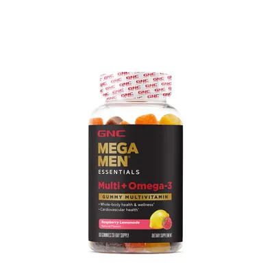 GNC Mega Men Multi + Omega-3 - Raspberry Lemonade - 60 Gummies (30 Servings)