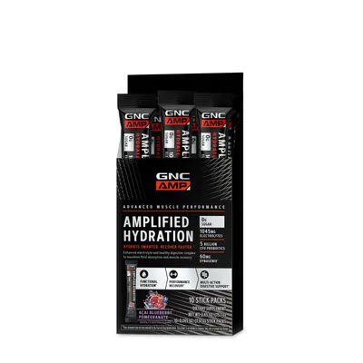 GNC AMP Amplified Hydration - Acai Blueberry Pomegranate - 10 Stick Packs