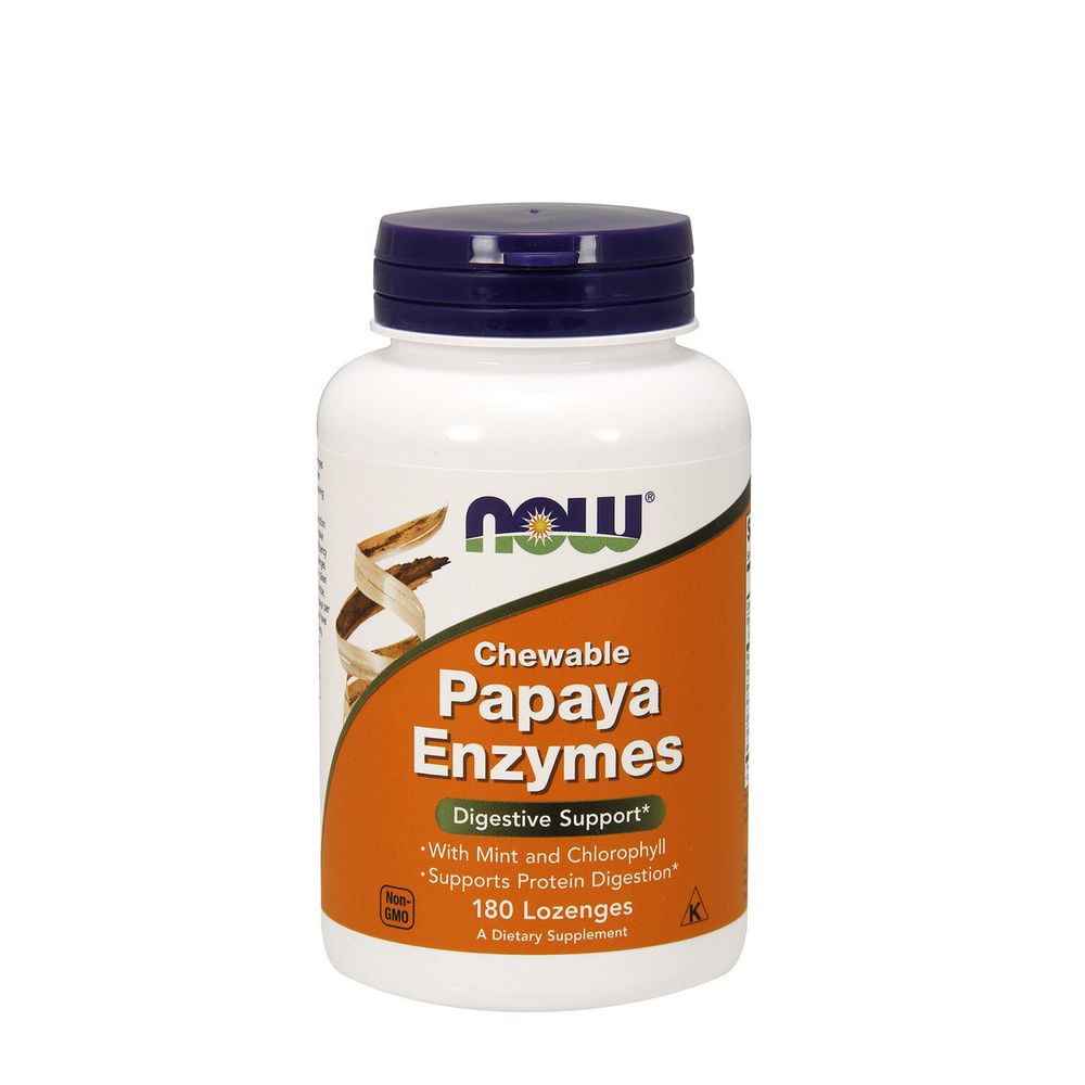 NOW Papaya Enzyme with Mint and Chlorophyll Digestive Support - 180 Lozenges (90 Servings)