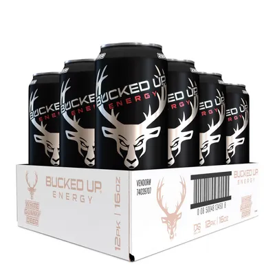 Bucked Up Energy Drink - White Gummy Deer - 16Oz. (12 Cans) - Zero Sugar
