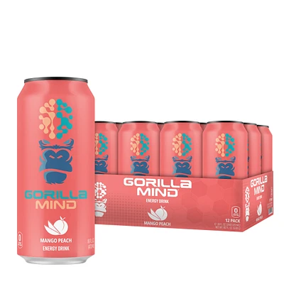 Gorilla Mind Energy Drink - Mango Peach 16Oz. (12 Cans)