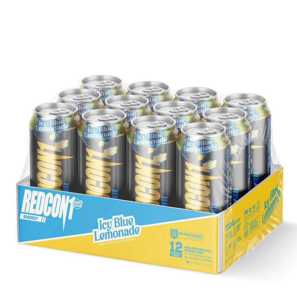 REDCON1 High Performance Energy Drink: Icy Blue Lemonade - 16Oz. (12 Cans)