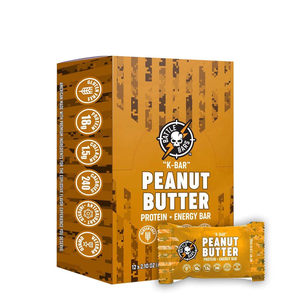 Battle Bars Protein and Energy Bar - Peanut Butter - 12 Bars