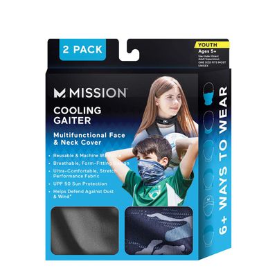 Mission Youth Cooling Gaiter 2Pk - Black & Camo - 2 Pack