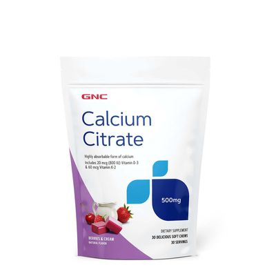 GNC Calcium Citrate 500 Mg Healthy - Berries & Cream Flavor Healthy - 30 Soft Chews (30 Servings)