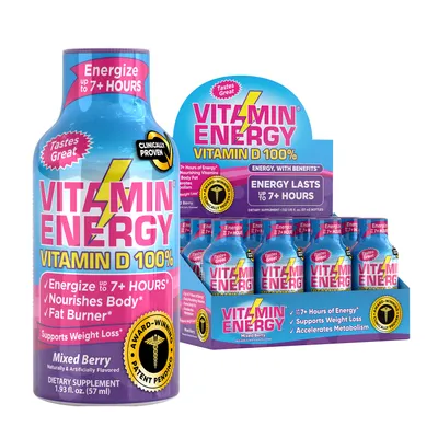 Vitamin Energy Vitamin D 100% Liquid Supplement -Berry - 1.93 Oz. (12 Bottles) - Zero Sugar