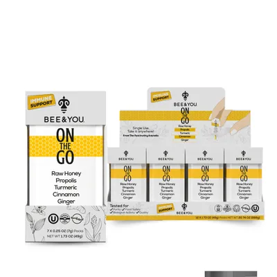 Bee and You On the Go Immune Support Raw Honey Single Serve Packets - 0.25 Oz. (12 Packets)