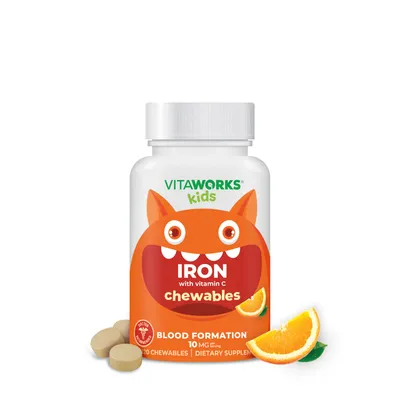 VitaWorks Kids Iron with Vitamin C 10Mg Vitamin C - 120 Chewables (60 Servings)