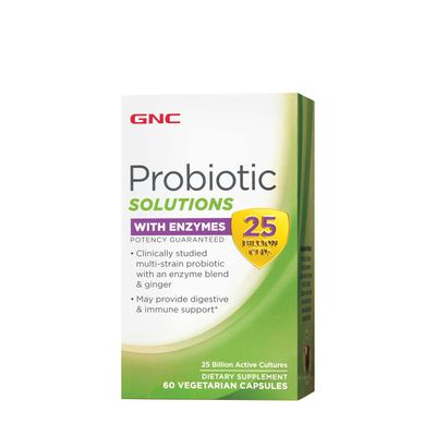 GNC Probiotic Solutions with Enzymes 25 Billion Cfus - 60 Capsules (60 Servings)