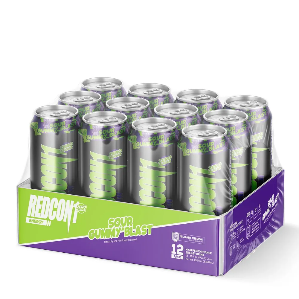 REDCON1 High Performance Energy Drink: Sour Gummy Blast - 16Oz. (12 Cans)
