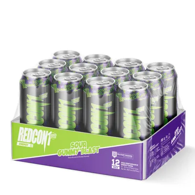 REDCON1 High Performance Energy Drink: Sour Gummy Blast - 16Oz. (12 Cans)