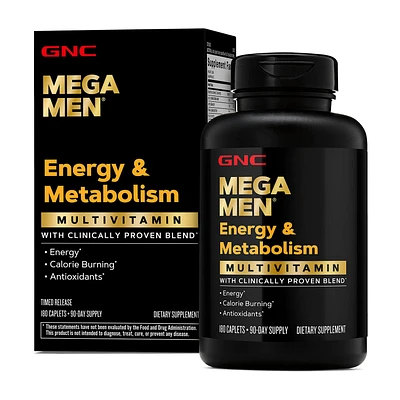 GNC Mega Men Energy & Metabolism Multivitamin Vitamin C - 180 Caplets (90 Servings)