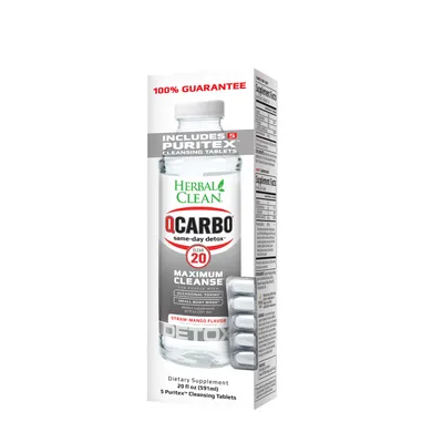 Herbal Clean Qcarbo20 Clear - Strawberry-Mango -20 Oz. + 5 Tablets (1 Serving)